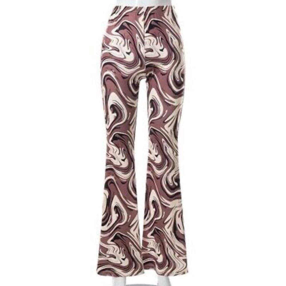 y2k Brown swirl marble white flare Palazzo Pants Medium Large Pant